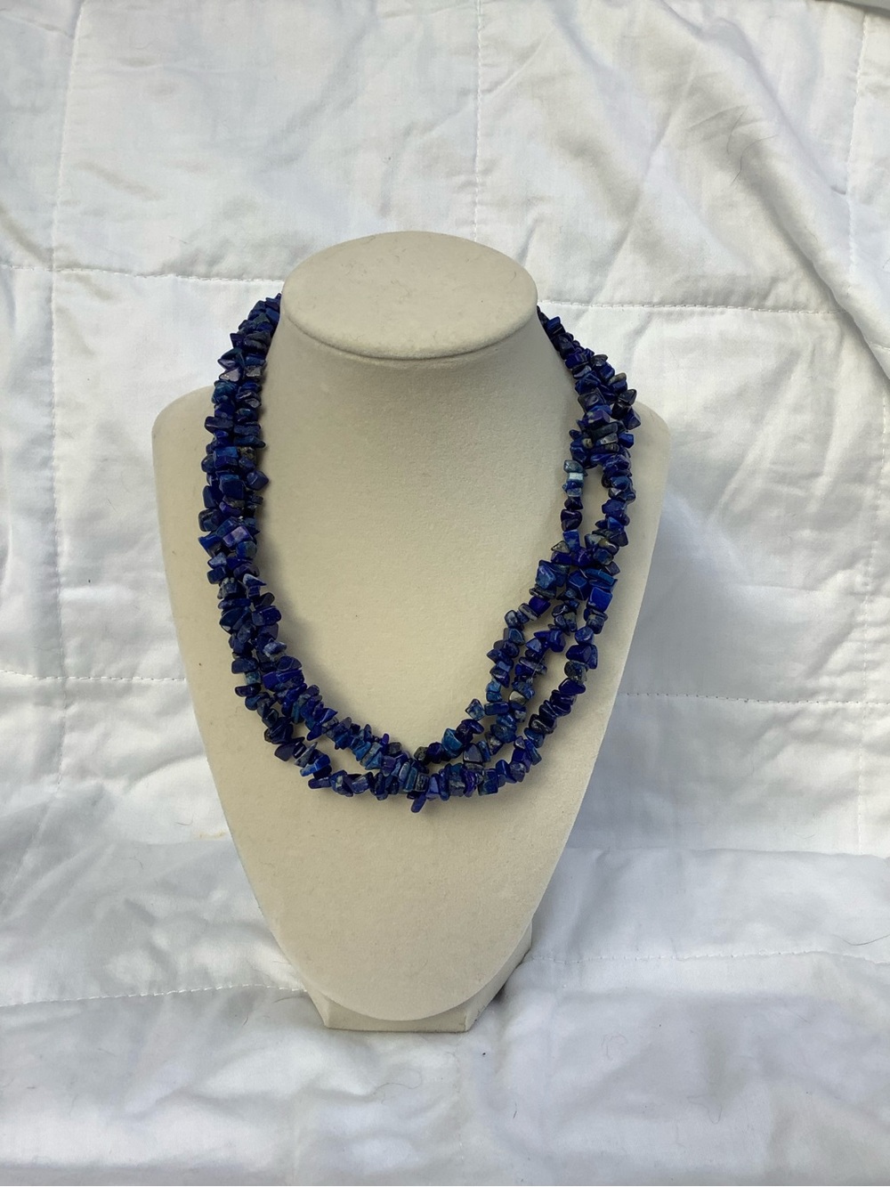 Double Strand Blue Chip Bead Necklace
